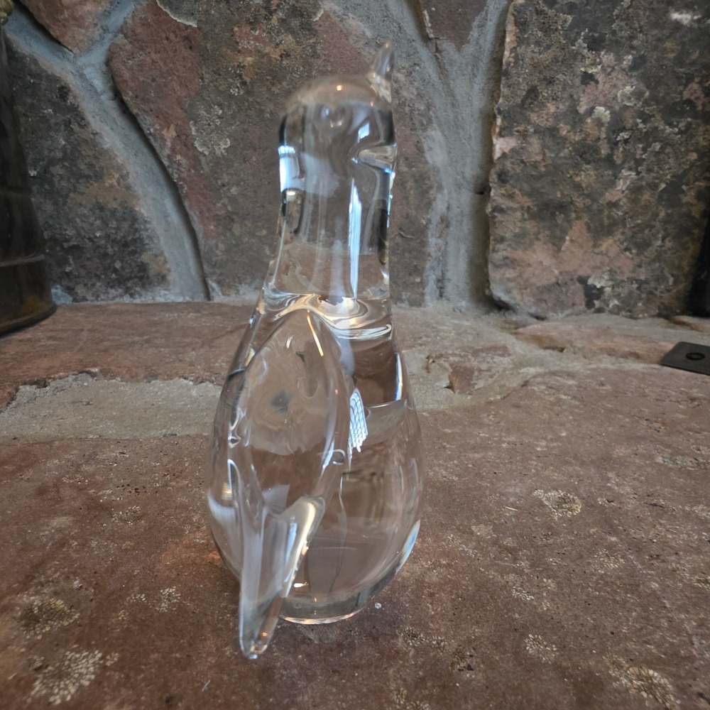 Vintage Clear Art Glass Penguin Figurine Hand Blown Paperweight Decor 4.5 Inch